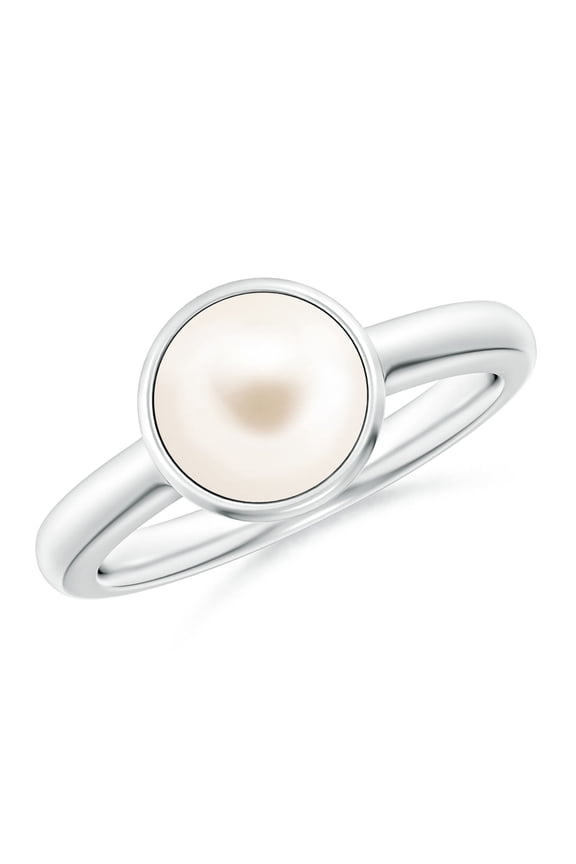 Bezel-Set Round Freshwater Cultured Pearl Solitaire Engagement Ring in Platinum for Women | June Birthstone, Birthday, Anniversary, Jewelry Gift for Women | Pearl Ring