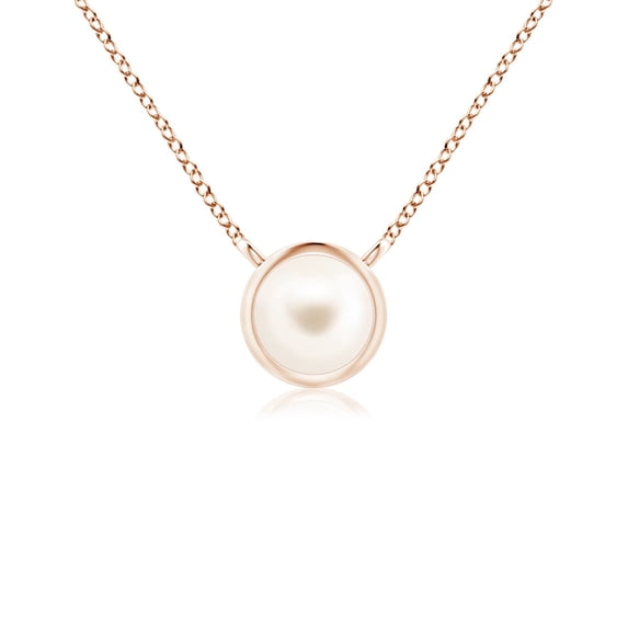 ANGARA Bezel-Set Round Freshwater Cultured Pearl Solitaire Pendant in 14K Rose Gold for Women | June Birthstone, Birthday, Anniversary, Jewelry Gift for Women | Pearl Necklace