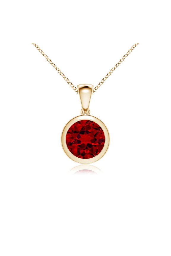 Bezel-Set Round Lab Grown 2.1 Ct Ruby Solitaire Pendant for Women in 14K Yellow Gold (Size-8mm) | July Birthstone, Birthday, Anniversary, Jewelry Gift for Women | Lab-Grown Ruby Necklace