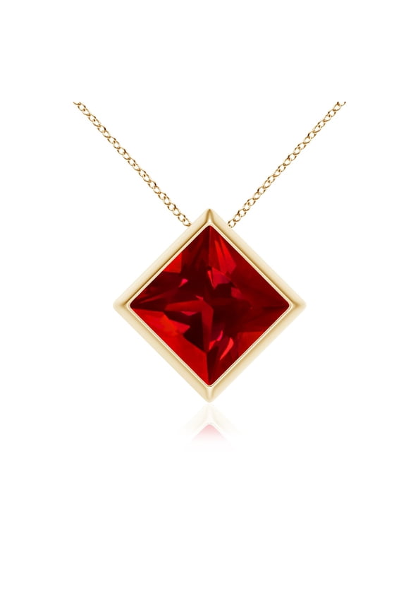 Bezel-Set Square Lab Grown 2.1 Ct Ruby Solitaire Pendant for Women in 14K Yellow Gold (Size-8mm) | July Birthstone, Birthday, Anniversary, Jewelry Gift for Women | Lab-Grown Ruby Necklace