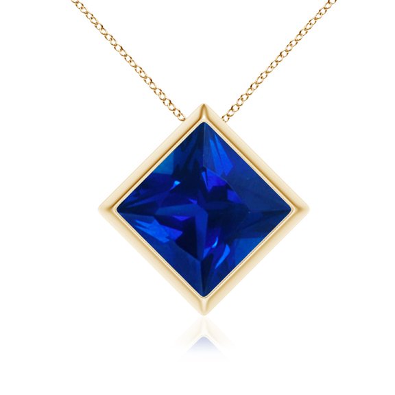 ANGARA Square Lab Grown 3.75 Ct Blue Sapphire Solitaire Pendant for Women in 14K Yellow Gold (Size-9mm) | September Birthstone, Anniversary, Jewelry Gift for Women | Lab-Grown Blue Sapphire Necklace