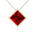 thumbnail image 1 of ANGARA Bezel-Set Square Lab Grown 3.75 Ct Ruby Solitaire Pendant for Women in 14K Rose Gold (Size-9mm) | July Birthstone, Birthday, Anniversary, Jewelry Gift for Women | Lab-Grown Ruby Necklace, 1 of 8