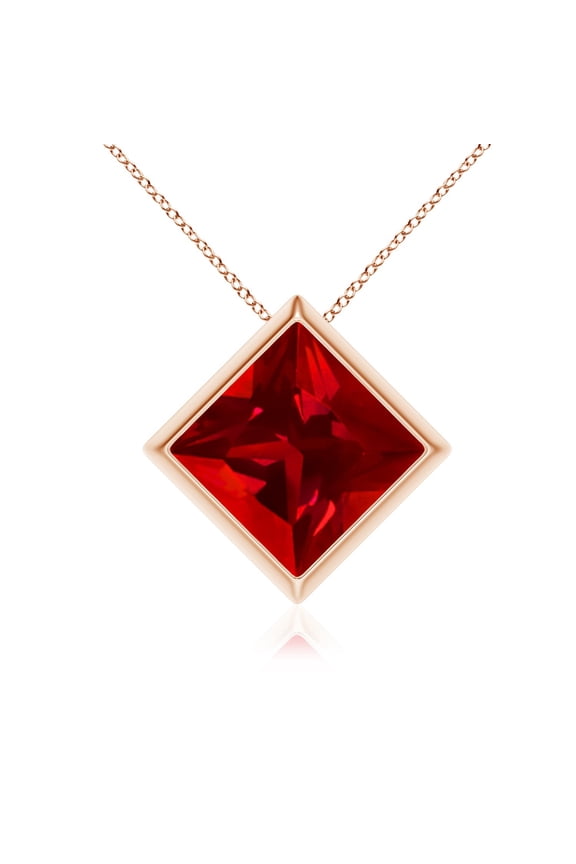 Bezel-Set Square Lab Grown 3.75 Ct Ruby Solitaire Pendant for Women in 14K Rose Gold (Size-9mm) | July Birthstone, Birthday, Anniversary, Jewelry Gift for Women | Lab-Grown Ruby Necklace
