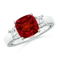 thumbnail image 1 of ANGARA Cushion Lab Grown 2.6 Ct Ruby & Trapezoid Diamond 3 Stone Engagement Ring for Women in 14K White Gold (Size-8mm) | July Birthstone, Anniversary, Jewelry Gift for Women | Lab-Grown Ruby Ring, 1 of 7