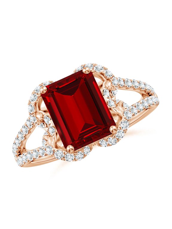 Classic Emerald-Cut Lab Grown 3 Ct Ruby Couture Engagement Ring for Women in 14K Rose Gold (Size-9x7mm) | July Birthstone, Birthday, Anniversary, Jewelry Gift for Women | Lab-Grown Ruby Ring