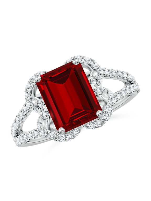 Classic Emerald-Cut Lab Grown 3 Ct Ruby Couture Engagement Ring for Women in 14K White Gold (Size-9x7mm) | July Birthstone, Birthday, Anniversary, Jewelry Gift for Women | Lab-Grown Ruby Ring