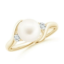 ANGARA Classic Freshwater Cultured Pearl Bypass Ring in 14K Yellow Gold for Women | June Birthstone, Birthday, Anniversary, Jewelry Gift for Women | Pearl Ring