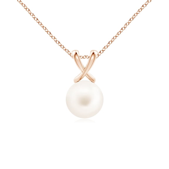 ANGARA Classic Freshwater Cultured Pearl Cross V-Bale Pendant in 14K Rose Gold for Women | June Birthstone, Birthday, Anniversary, Jewelry Gift for Women | Pearl Necklace