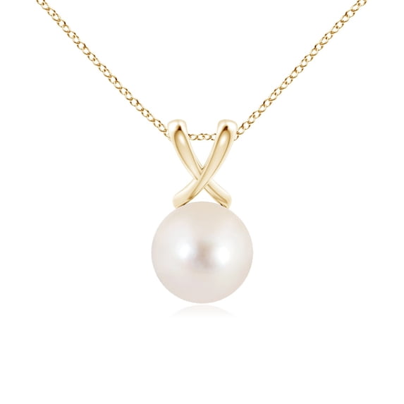 ANGARA Classic Freshwater Cultured Pearl Cross V-Bale Pendant in 14K Yellow Gold for Women | June Birthstone, Birthday, Anniversary, Jewelry Gift for Women | Pearl Necklace