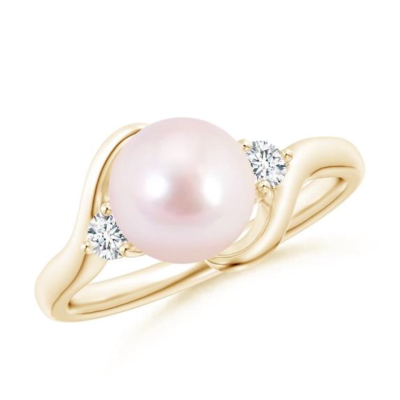 ANGARA Classic Japanese Akoya Cultured Pearl Bypass Ring in 14K Yellow Gold for Women | June Birthstone, Birthday, Anniversary, Jewelry Gift for Women | Pearl Ring