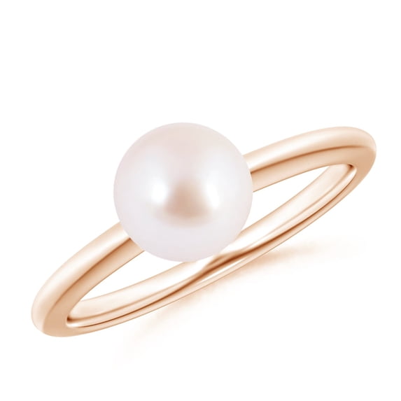 ANGARA Classic Japanese Akoya Cultured Pearl Solitaire Ring in 14K Rose Gold for Women | June Birthstone, Birthday, Anniversary, Jewelry Gift for Women | Pearl Ring