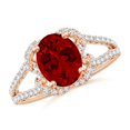 thumbnail image 1 of ANGARA Classic Oval Lab Grown 2 Ct Ruby Couture Engagement Ring for Women in 14K Rose Gold (Size-9x7mm) | July Birthstone, Birthday, Anniversary, Jewelry Gift for Women | Lab-Grown Ruby Ring, 1 of 7