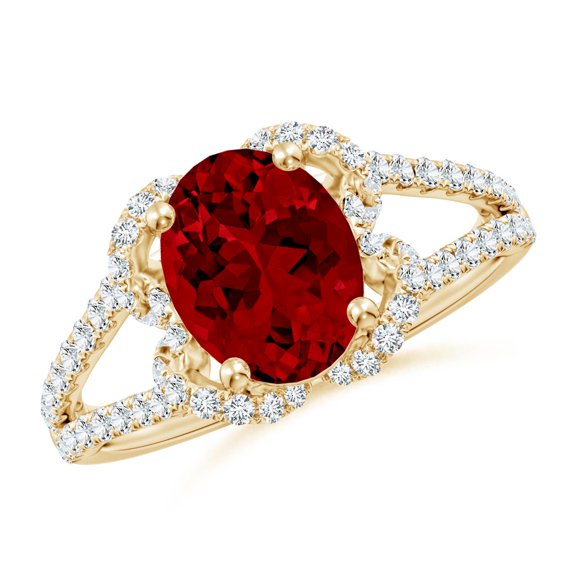 ANGARA Classic Oval Lab Grown 2 Ct Ruby Couture Engagement Ring for Women in 14K Yellow Gold (Size-9x7mm) | July Birthstone, Birthday, Anniversary, Jewelry Gift for Women | Lab-Grown Ruby Ring