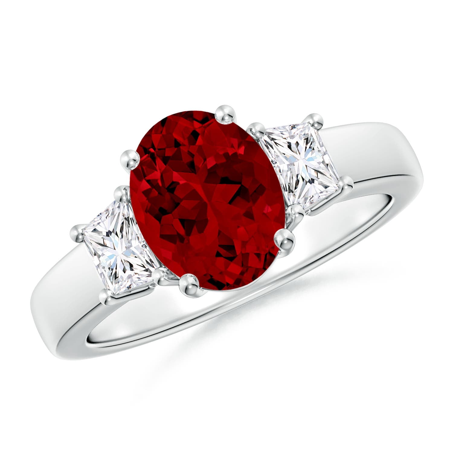 ANGARA Oval Lab Grown 2 Ct Ruby and Trapezoid Diamond Three Stone ...