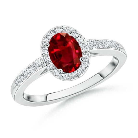 ANGARA Classic Oval Ruby Halo Ring with Diamond Accents in Platinum for Women, Girls (6x4mm, Grade-AAAA, Weight-0.81ct, Ring Size-10.5) July Birthstone Jewelry Gift for Her | Wedding, Anniversary
