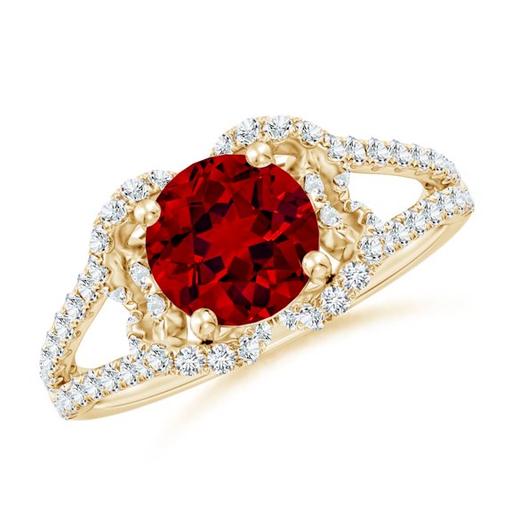 ANGARA Classic Round Lab Grown 1.4 Ct Ruby Couture Engagement Ring for Women in 14K Yellow Gold (Size-7mm) | July Birthstone, Birthday, Anniversary, Jewelry Gift for Women | Lab-Grown Ruby Ring