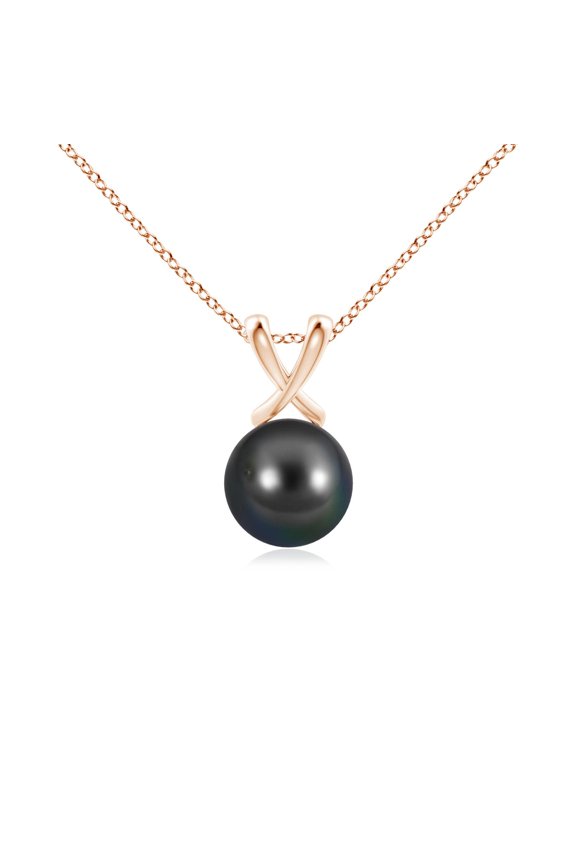 Classic Tahitian Cultured Pearl Cross V-Bale Pendant in 14K Rose Gold for Women | June Birthstone, Birthday, Anniversary, Jewelry Gift for Women | Pearl Necklace
