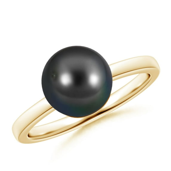 ANGARA Classic Tahitian Cultured Pearl Solitaire Ring in 14K Yellow Gold for Women | June Birthstone, Birthday, Anniversary, Jewelry Gift for Women | Pearl Ring