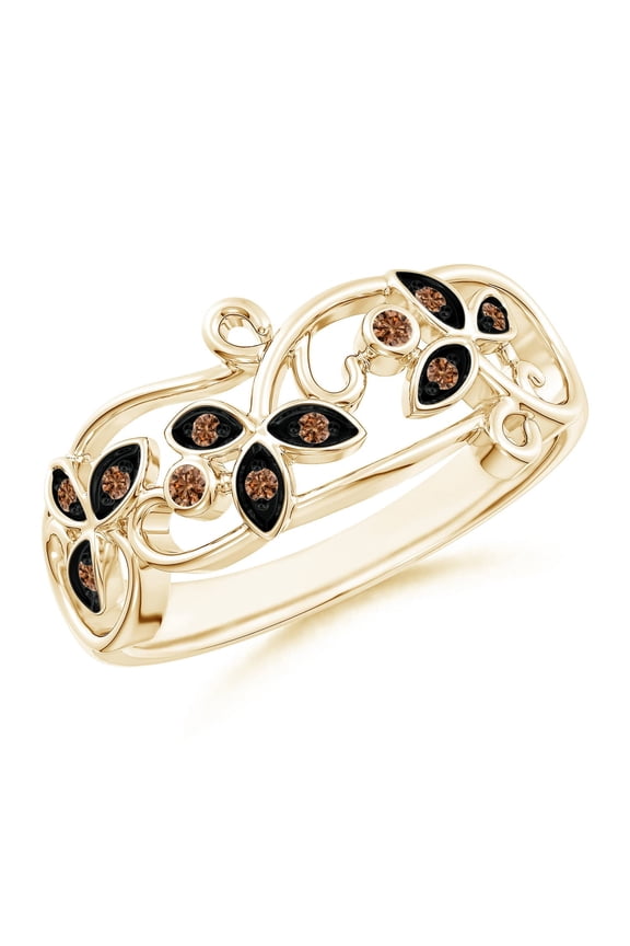 Natural Vintage Style Brown Diamond Flower Scroll Ring in 14K Yellow Gold for Women (Size-1.5mm) | April Birthstone, Birthday, Anniversary, Jewelry Gift for Women | Natural Coffee Diamond Ring