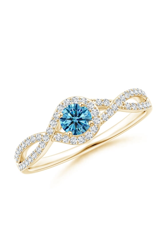 Criss Cross Infinity Halo Lab Grown Blue Diamond Ring for Women in 14K Yellow Gold (Size-4mm| Clarity-VS) | April Birthstone, Anniversary, Jewelry Gift for Women | Lab-Grown Blue Diamond Ring