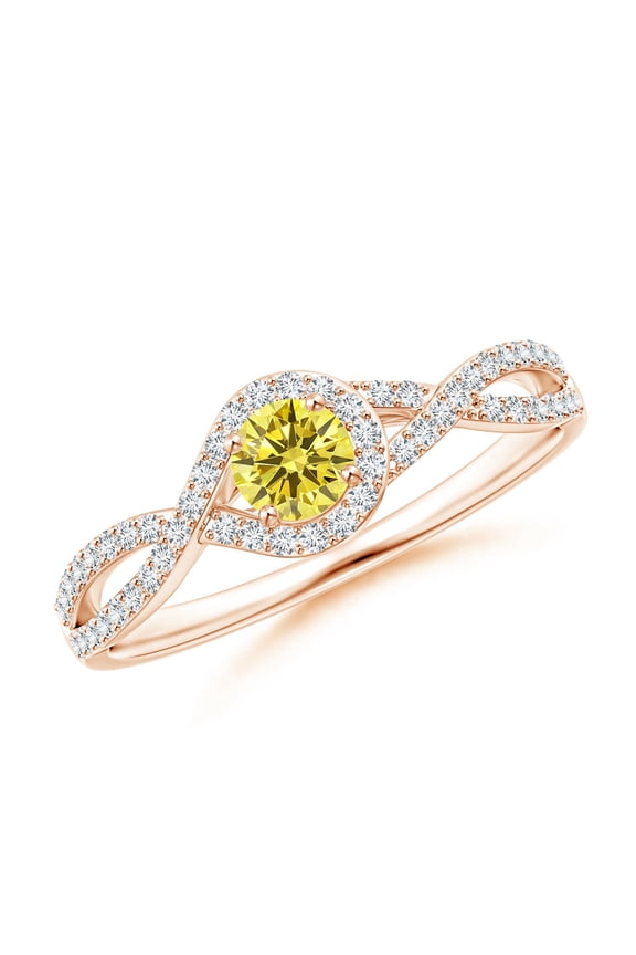 Criss Cross Infinity Halo Lab Grown Yellow Diamond Ring in 14K Rose Gold for Women (Size-4mm| Clarity-VS) | April Birthstone, Anniversary Jewelry Gift for Women | Lab Grown Yellow Diamond Ring