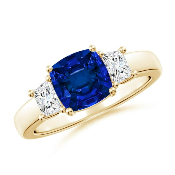 ANGARA Lab Grown 1.6 Ct Blue Sapphire & Diamond Engagement Ring for Women in 14K Yellow Gold (Size-7mm) | September Birthstone, Anniversary, Jewelry Gift for Women | Lab-Grown Blue Sapphire Ring