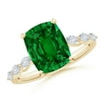 thumbnail image 1 of ANGARA Cushion Rectangular Lab Grown Emerald Engagement Ring with Diamonds for Women in 14K Yellow Gold (Size-10x8mm) | May Birthstone, Anniversary, Jewelry Gift for Women | Lab-Grown Emerald Ring, 1 of 8