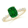 thumbnail image 1 of ANGARA Lab Grown Emerald Engagement Ring with Marquise Motifs for Women in 14K Yellow Gold (Size-8x6mm) | May Birthstone, Anniversary, Jewelry Gift for Women | Lab-Grown Emerald Ring, 1 of 9