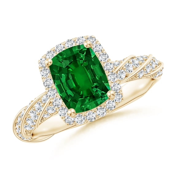 ANGARA Cushion Rectangular Lab Grown Emerald Engagement Ring for Women in 14K Yellow Gold (Size-8x6mm) | May Birthstone, Anniversary, Jewelry Gift for Women | Lab-Grown Emerald Ring