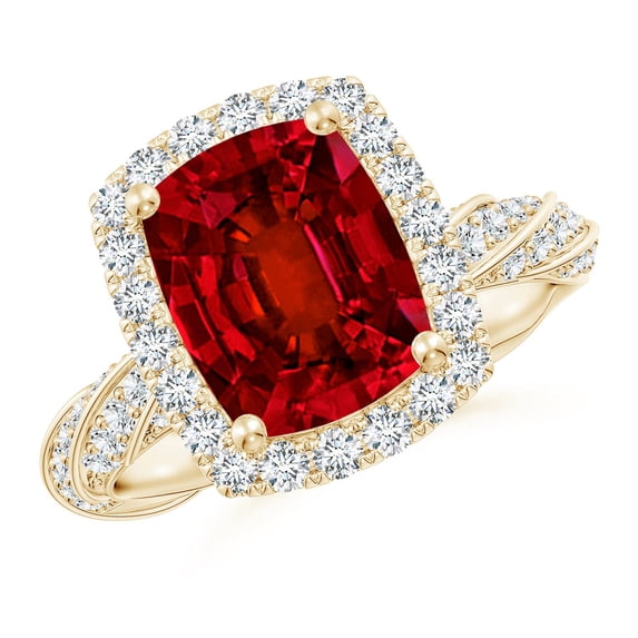 ANGARA Cushion Rectangular Lab Grown Ruby Twisted Rope Shank Engagement Ring for Women in 14K Yellow Gold (Size-10x8mm) | July Birthstone, Anniversary, Jewelry Gift for Women | Lab-Grown Ruby Ring