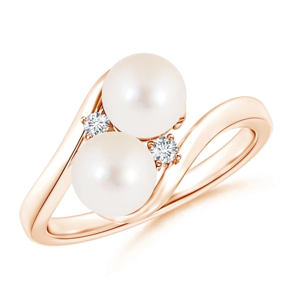 ANGARA Double Freshwater Cultured Pearl Ring with Diamond Accents in 14K Rose Gold for Women | June Birthstone, Birthday, Anniversary, Jewelry Gift for Women | Pearl Ring