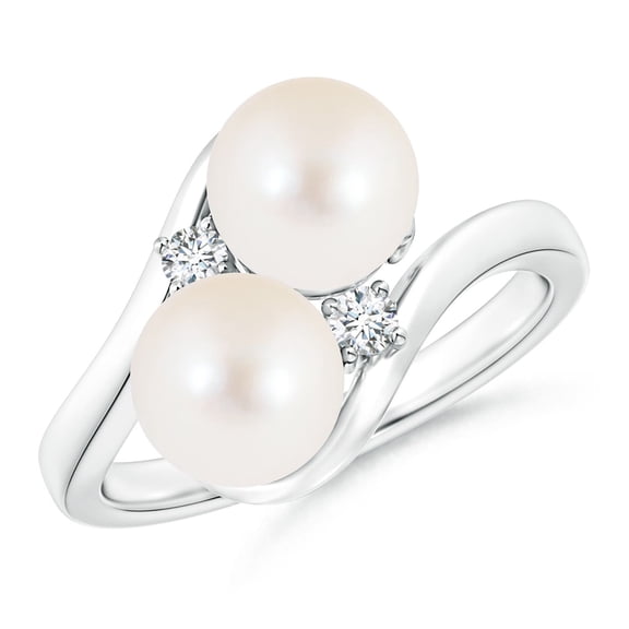 ANGARA Double Freshwater Cultured Pearl Ring with Diamond Accents in 14K White Gold for Women | June Birthstone, Birthday, Anniversary, Jewelry Gift for Women | Pearl Ring