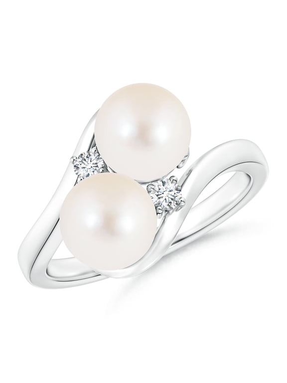 Double Freshwater Cultured Pearl Ring with Diamond Accents in 14K White Gold for Women | June Birthstone, Birthday, Anniversary, Jewelry Gift for Women | Pearl Ring