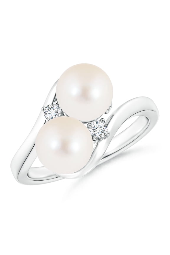 Double Freshwater Cultured Pearl Ring with Diamond Accents in 14K White Gold for Women | June Birthstone, Birthday, Anniversary, Jewelry Gift for Women | Pearl Ring