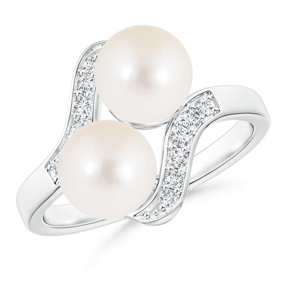 ANGARA Dual Freshwater Cultured Pearl Ring with Diamond Accents in 925 Sterling Silver for Women | June Birthstone, Birthday, Anniversary, Jewelry Gift for Women | Pearl Ring