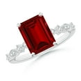 thumbnail image 1 of ANGARA Emerald-Cut Lab Grown 3 Ct Ruby Engagement Ring with Marquise Motifs for Women in 14K White Gold (Size-9x7mm) | July Birthstone, Anniversary, Jewelry Gift for Women | Lab-Grown Ruby Ring, 1 of 8