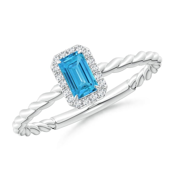 ANGARA Lab Grown Blue Diamond Halo Twisted Shank Engagement Ring for Women in 14K White Gold (Size-5x3mm| Clarity-VS) | Anniversary, Jewelry Gift for Women | Lab-Grown Blue Diamond Ring
