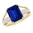 thumbnail image 1 of ANGARA Lab Grown 3.4 Ct Blue Sapphire Bridge Engagement Ring for Women in 14K Yellow Gold (Size-10x8mm) | September Birthstone, Anniversary, Jewelry Gift for Women | Lab-Grown Blue Sapphire Ring, 1 of 8