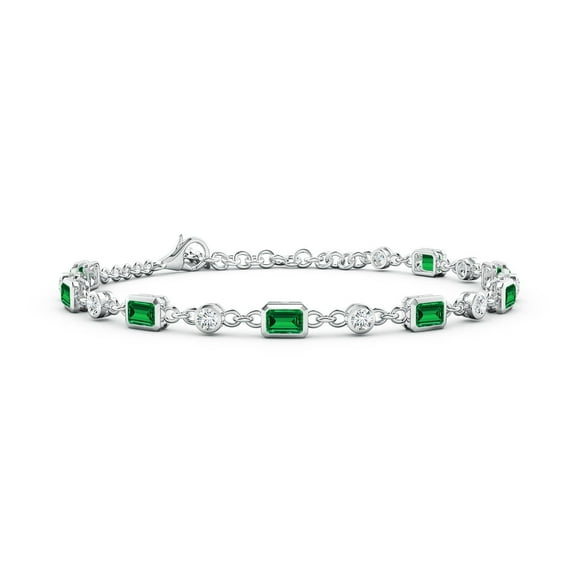 ANGARA Emerald-Cut Lab Grown Emerald and Diamond Station Bracelet for Women in 14K White Gold (Size-4x3mm) | May Birthstone, Birthday, Anniversary, Jewelry Gift for Women | Lab-Grown Emerald Bracelet