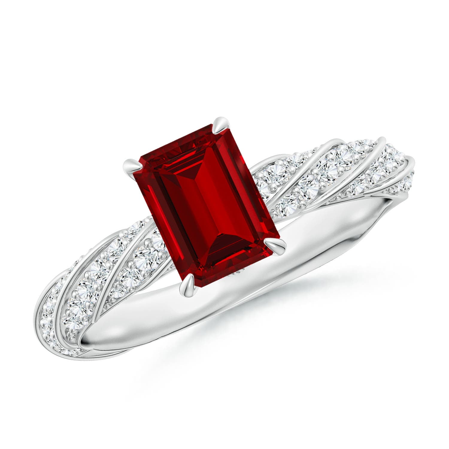 ANGARA Emerald-Cut Lab Grown 1 Ct Ruby Twisted Rope Shank Engagement ...