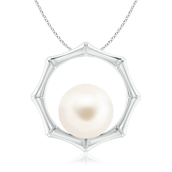 ANGARA Freshwater Cultured Pearl Bamboo Frame Pendant in 14K White Gold for Women | June Birthstone, Birthday, Anniversary, Jewelry Gift for Women | Pearl Necklace