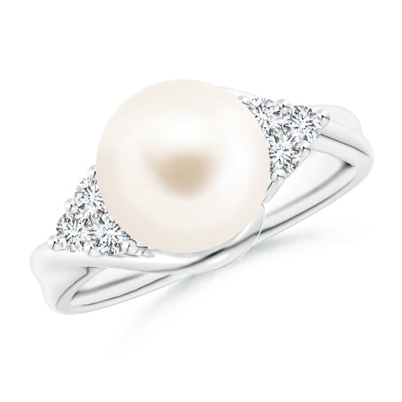 ANGARA Freshwater Cultured Pearl Bypass Ring with Diamond Trio in 14K White Gold for Women | June Birthstone, Birthday, Anniversary, Jewelry Gift for Women | Pearl Ring