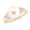 thumbnail image 1 of ANGARA Freshwater Cultured Pearl Bypass Ring with Diamond Trio in 14K Yellow Gold for Women | June Birthstone, Birthday, Anniversary, Jewelry Gift for Women | Natural Pearl Ring, 1 of 8