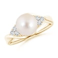 thumbnail image 1 of ANGARA Freshwater Cultured Pearl Bypass Ring with Diamond Trio in 14K Yellow Gold for Women | June Birthstone, Birthday, Anniversary, Jewelry Gift for Women | Pearl Ring, 1 of 9
