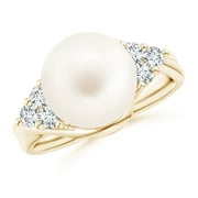 ANGARA Freshwater Cultured Pearl Bypass Ring with Diamond Trio in 14K Yellow Gold for Women | June Birthstone, Birthday, Anniversary, Jewelry Gift for Women | Pearl Ring