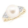thumbnail image 1 of ANGARA Freshwater Cultured Pearl Bypass Ring with Diamond Trio in 14K Yellow Gold for Women | June Birthstone, Birthday, Anniversary, Jewelry Gift for Women | Pearl Ring, 1 of 9