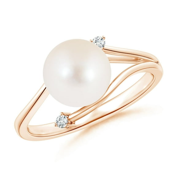 ANGARA Freshwater Cultured Pearl Bypass Split Shank Ring in 14K Rose Gold for Women | June Birthstone, Birthday, Anniversary, Jewelry Gift for Women | Pearl Ring