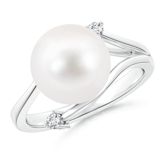 ANGARA Freshwater Cultured Pearl Bypass Split Shank Ring in 14K White Gold for Women | June Birthstone, Birthday, Anniversary, Jewelry Gift for Women | Pearl Ring