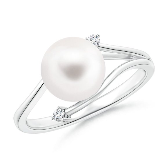 ANGARA Freshwater Cultured Pearl Bypass Split Shank Ring in 14K White Gold for Women | June Birthstone, Birthday, Anniversary, Jewelry Gift for Women | Pearl Ring