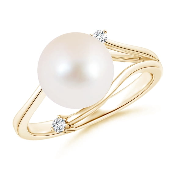 ANGARA Freshwater Cultured Pearl Bypass Split Shank Ring in 14K Yellow Gold for Women | June Birthstone, Birthday, Anniversary, Jewelry Gift for Women | Pearl Ring